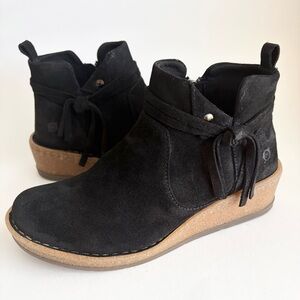 Born | Vaughn Black Distressed Suede Ankle Wedge Bootie